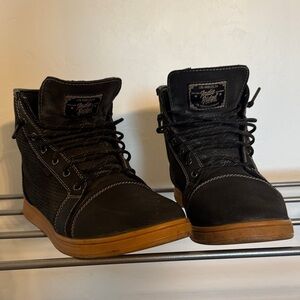 Indie Ridge, Black High-Top, Perforated, Crushproof, Motorcycle Riding Shoes.
